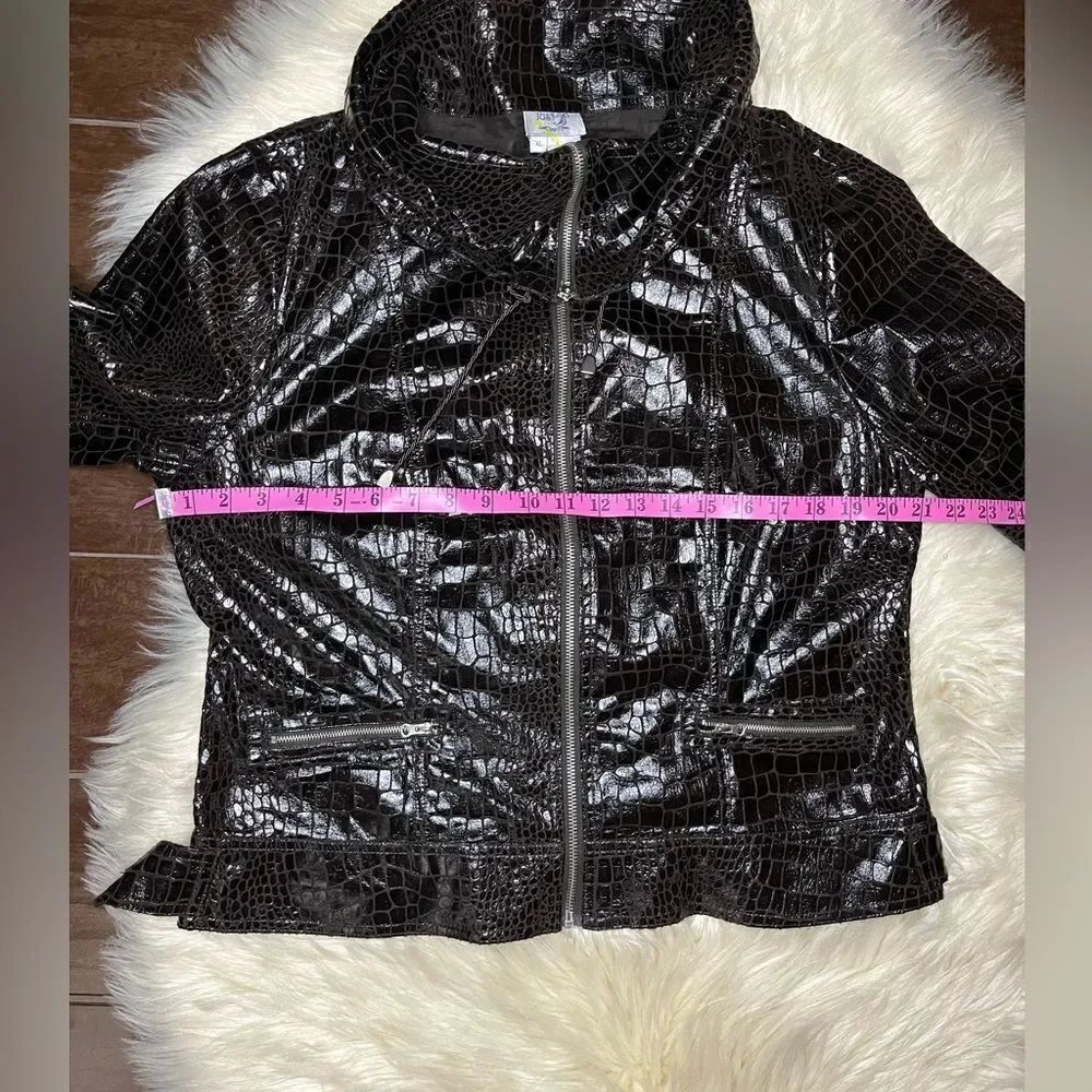 JUST B Dark Chocolate Brown Crocodile Print Faux Leather Jacket Sx XL - Picture 7 of 7